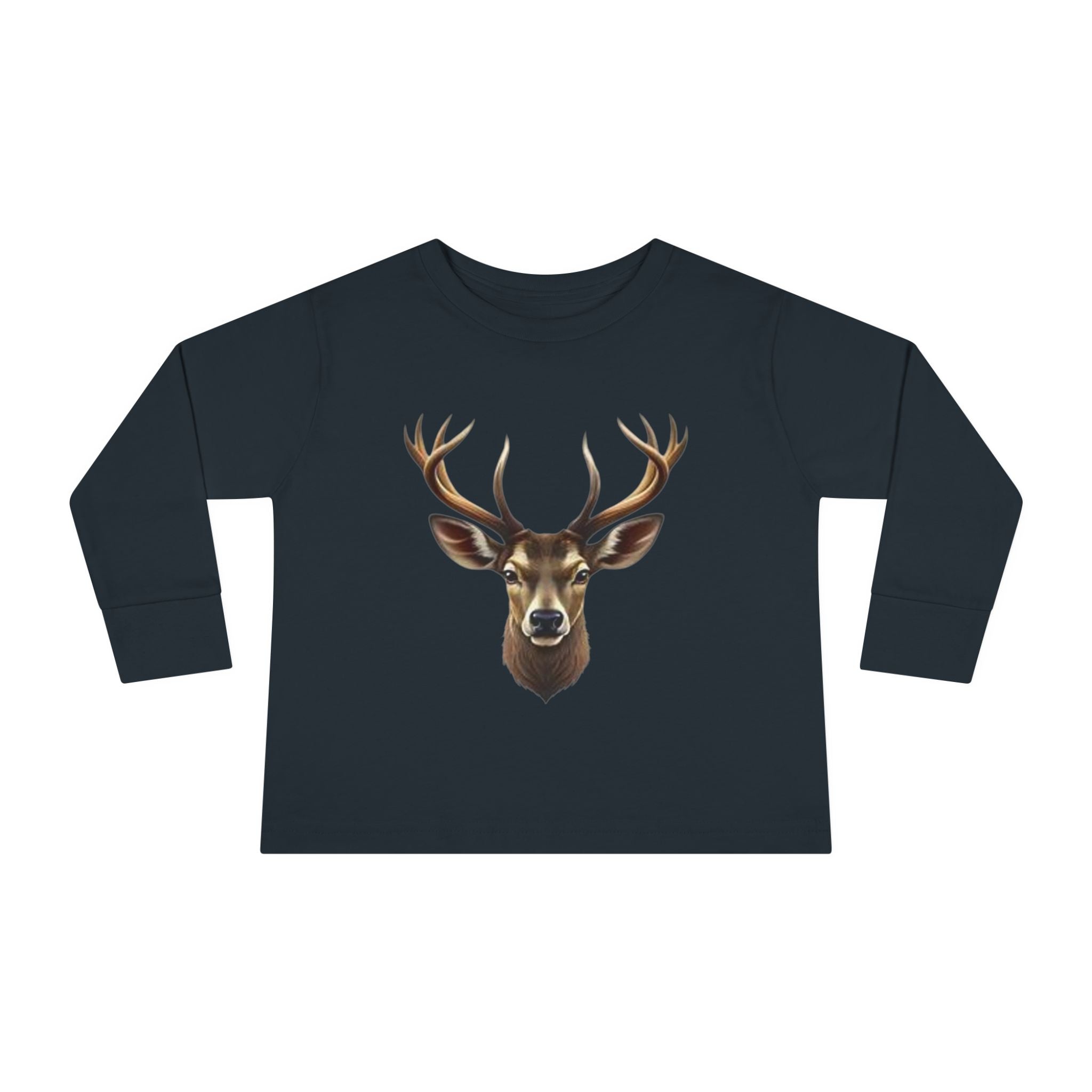 Toddler Long Sleeve Tee — Realistic Deer Head Illustration