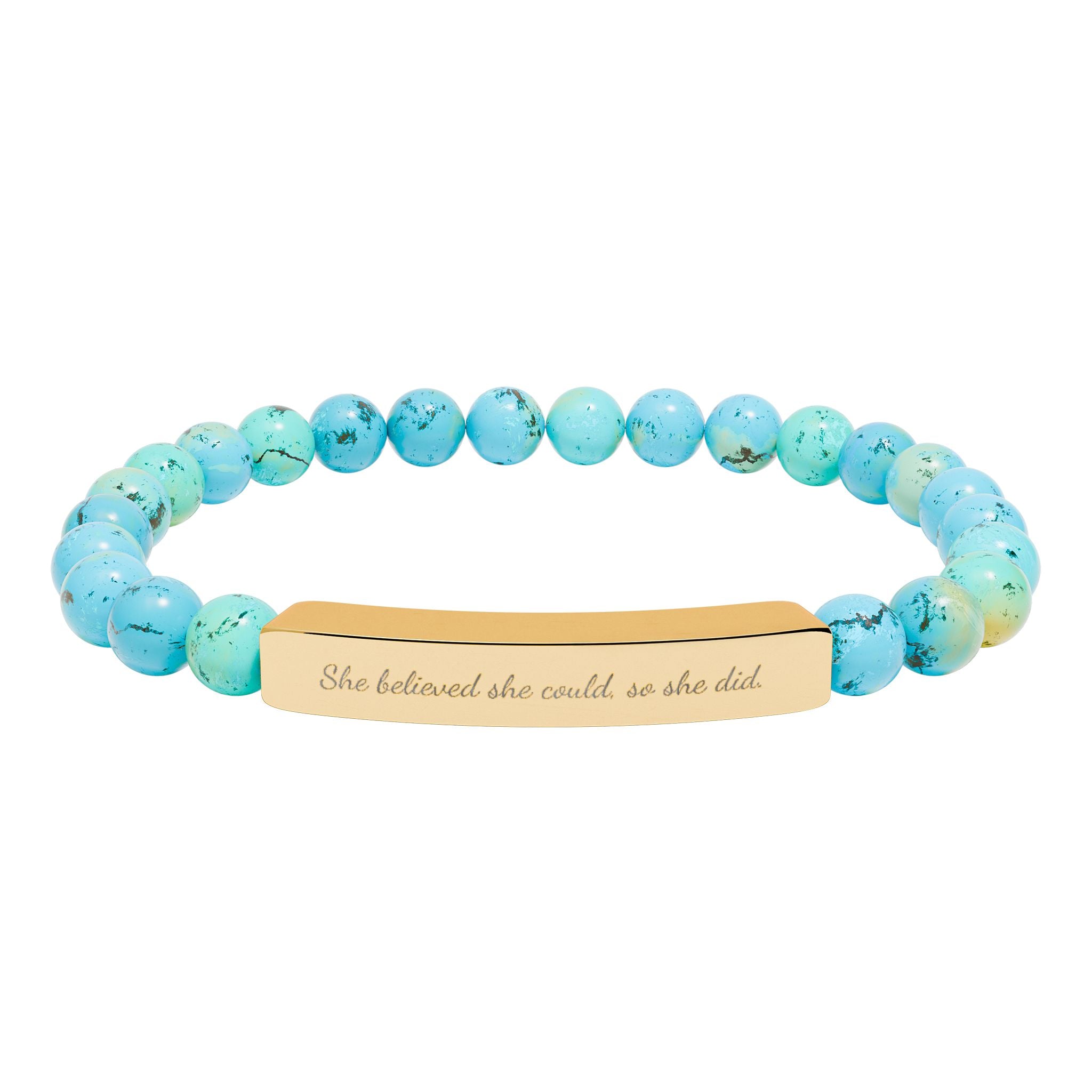 "She believed she could" Engraved Natural Stone Stretch Bar Bracelet, Meaningful Jewelry Gift
