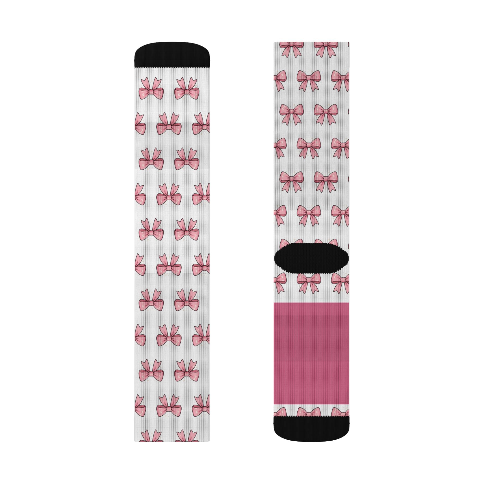 Pink Bow Pattern Sublimation Socks — Cute Ballet & Gift Crew Socks