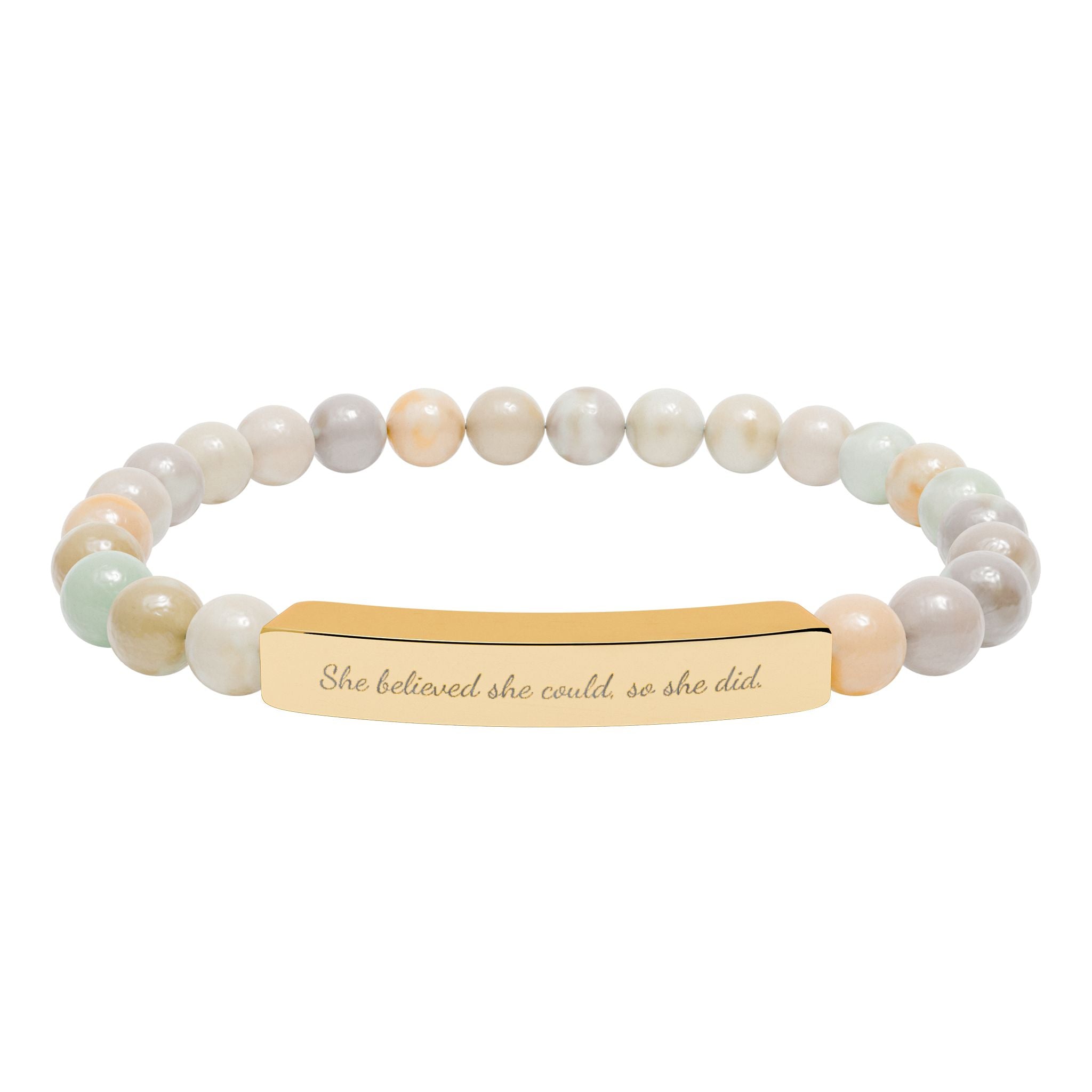 "She believed she could" Engraved Natural Stone Stretch Bar Bracelet, Meaningful Jewelry Gift