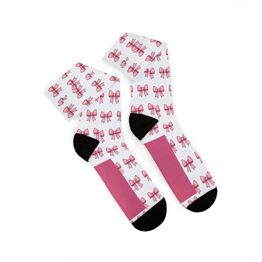 Pink Bow Pattern Sublimation Socks — Cute Ballet & Gift Crew Socks