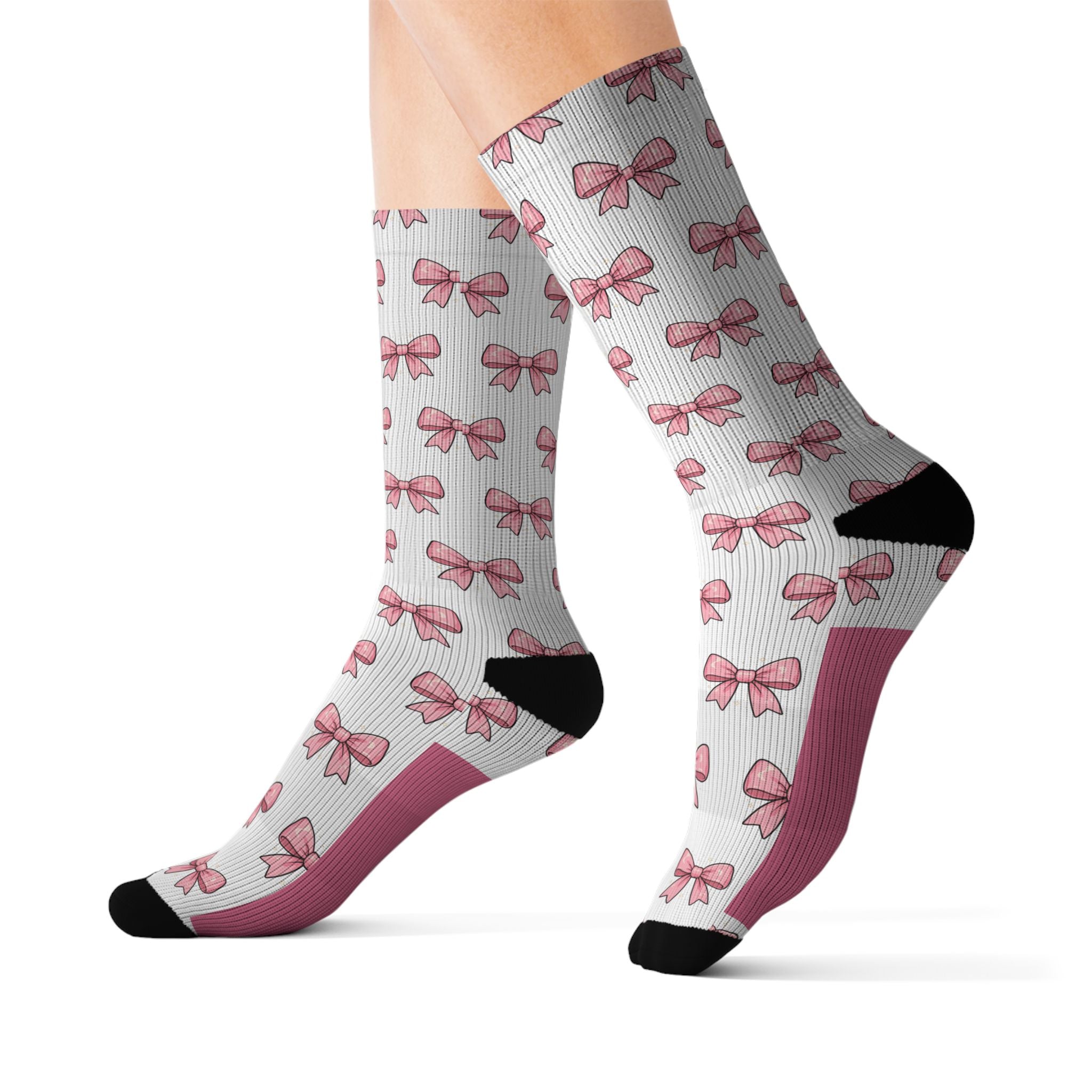 Pink Bow Pattern Sublimation Socks — Cute Ballet & Gift Crew Socks