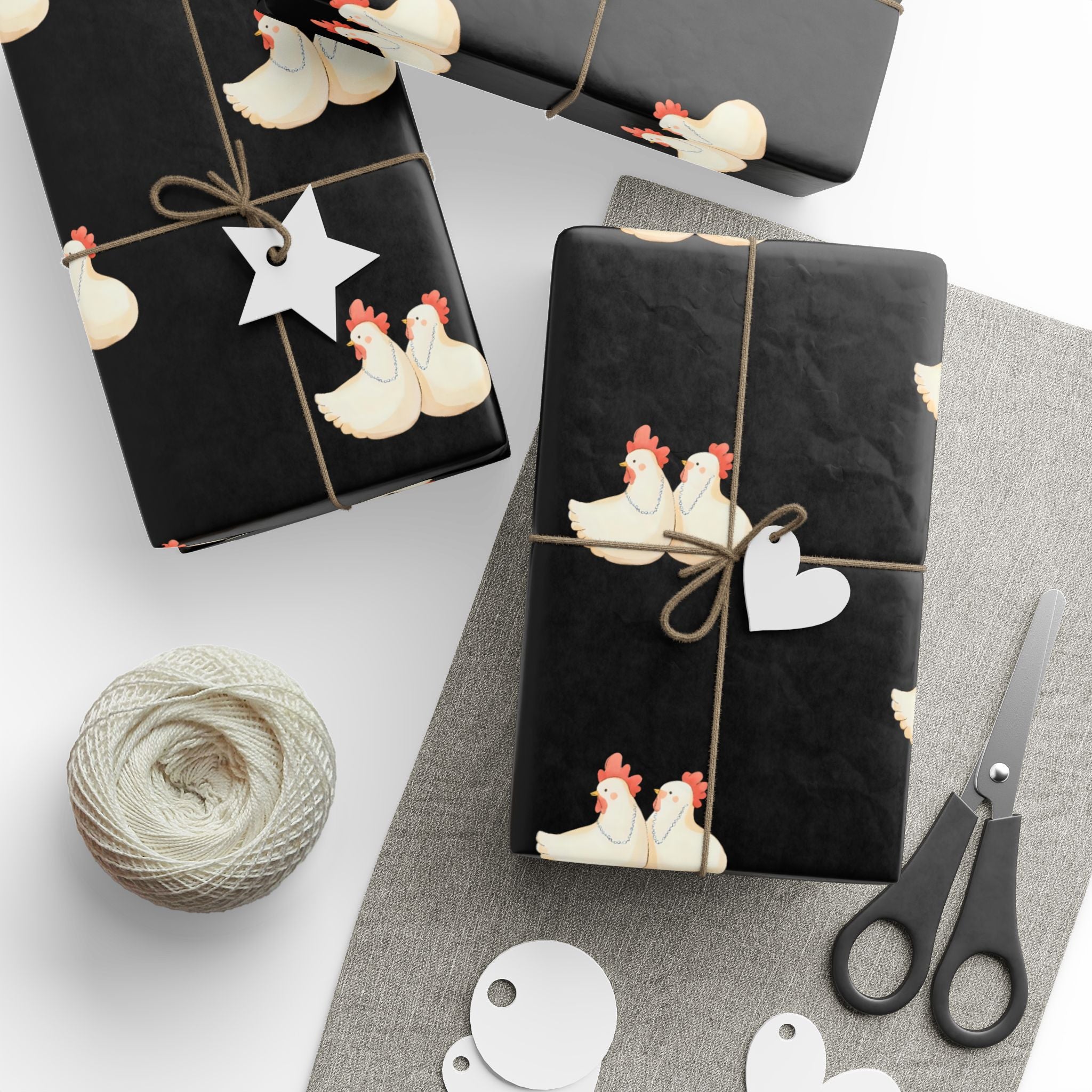 Two Cackling Hens Wrapping Paper, Fun Gift Wrap for Birthdays, Holidays, Parties, Farmhouse Decor