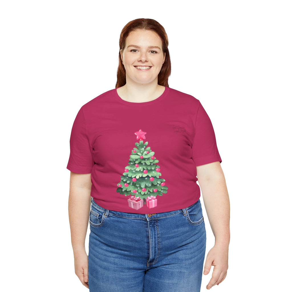 Christmas Tree Tee -  Pink & Green Holiday T-Shirt with Presents