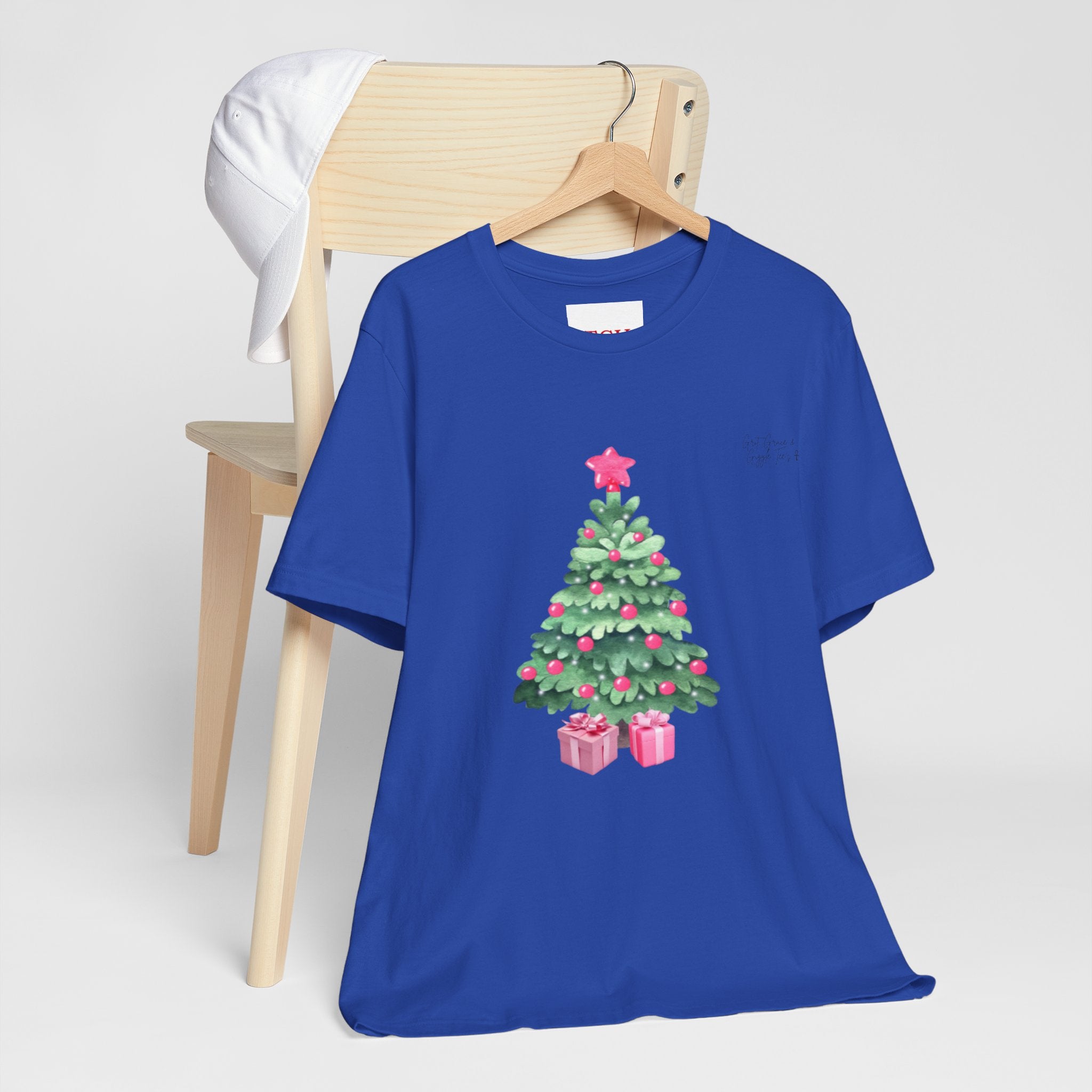 Christmas Tree Tee -  Pink & Green Holiday T-Shirt with Presents