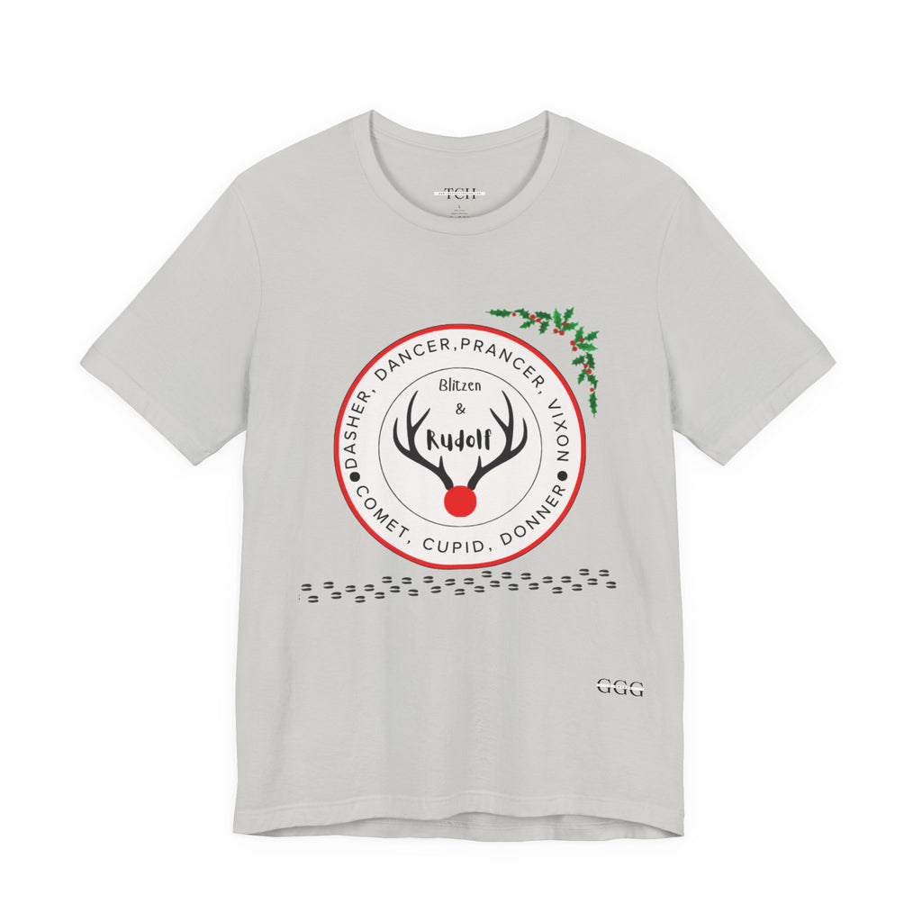Christmas Reindeer Names T-Shirt — Rudolph & Reindeer Circle Holiday Tee