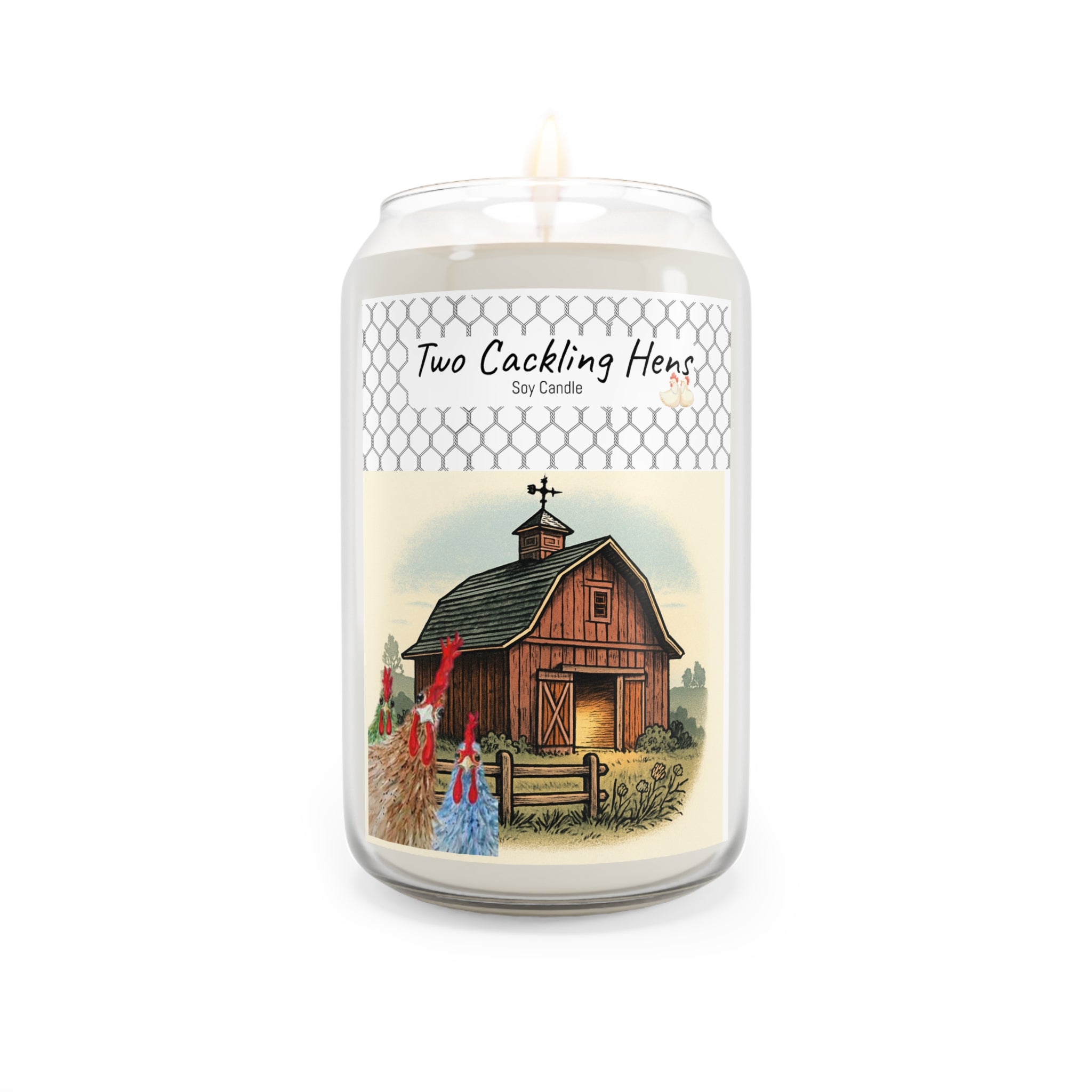 Rustic Barn Soy Candle - Two Cackling Hens Scented Jar (13.75oz)