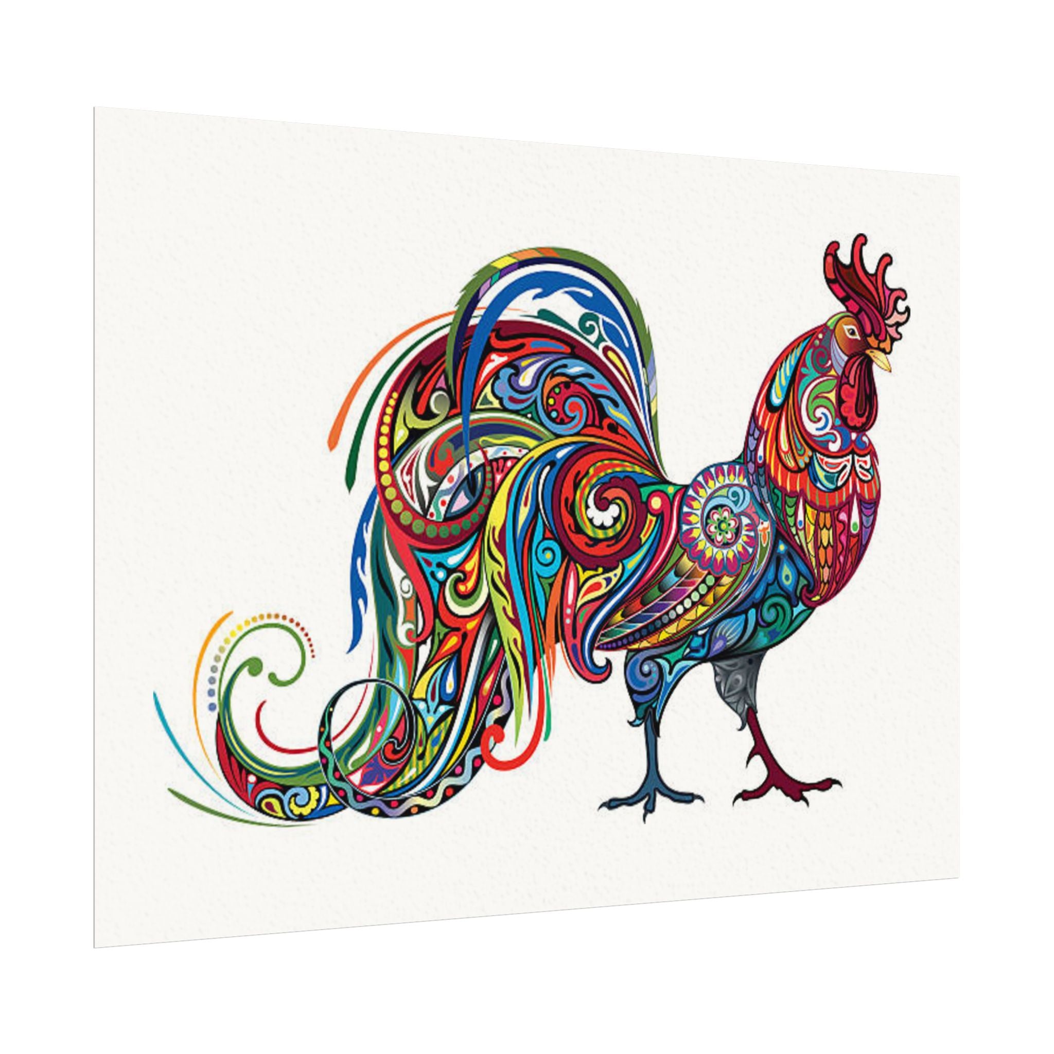 Colorful Rooster Art Print - Textured Watercolor Poster