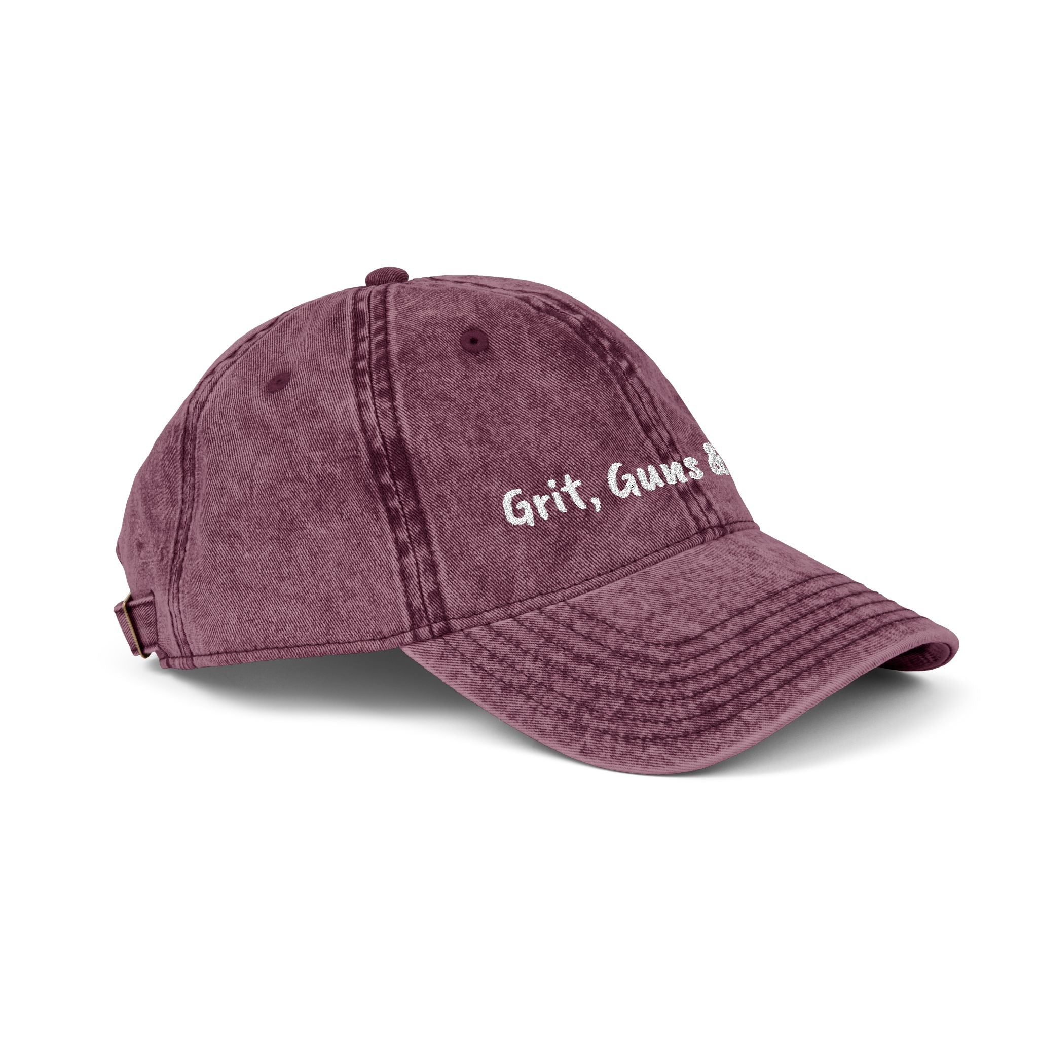 Vintage Embroidered Cap — "Grit, Guns & Glory" Distressed Baseball Hat