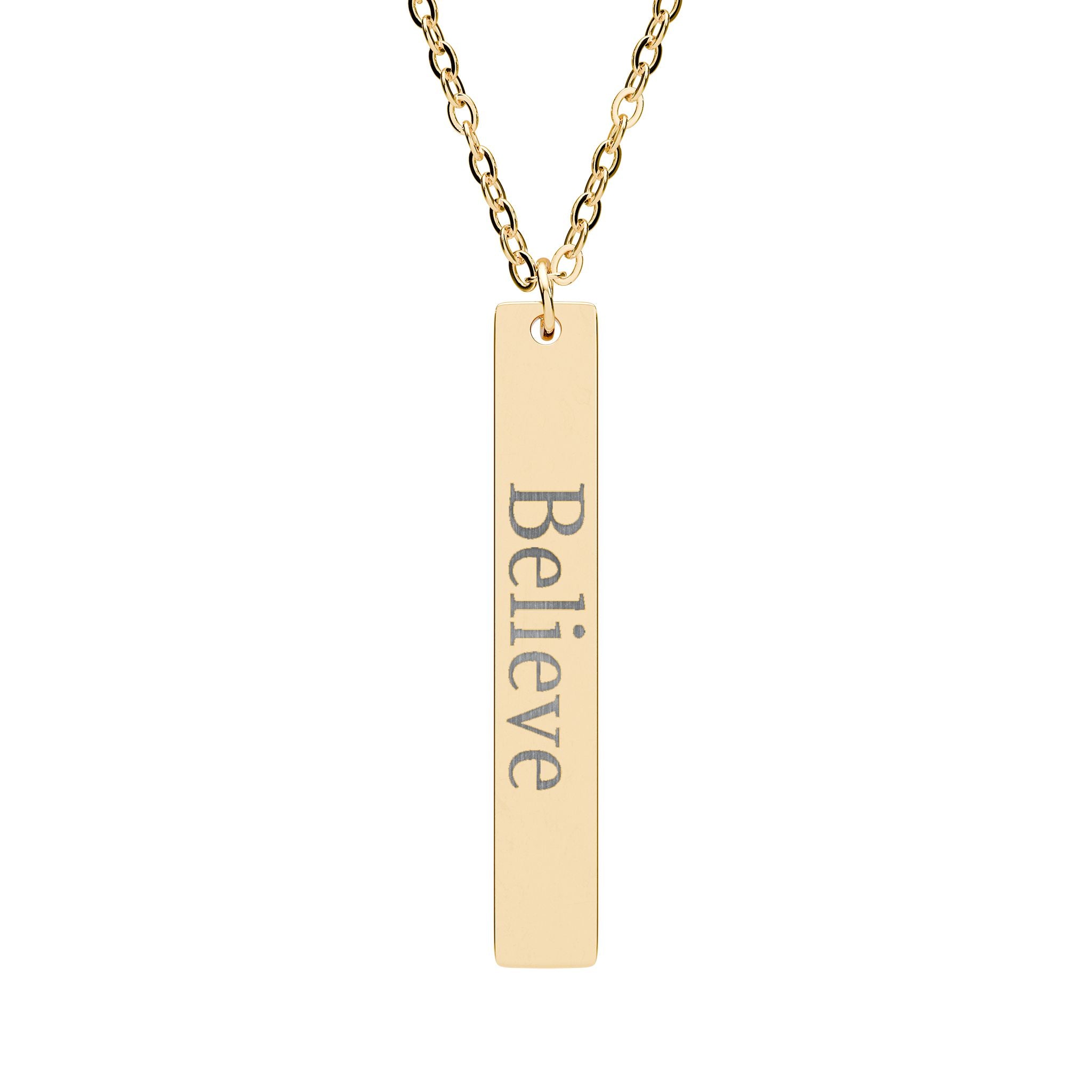 Engraved Vertical Bar Necklace - 'Believe' Inspirational Jewelry