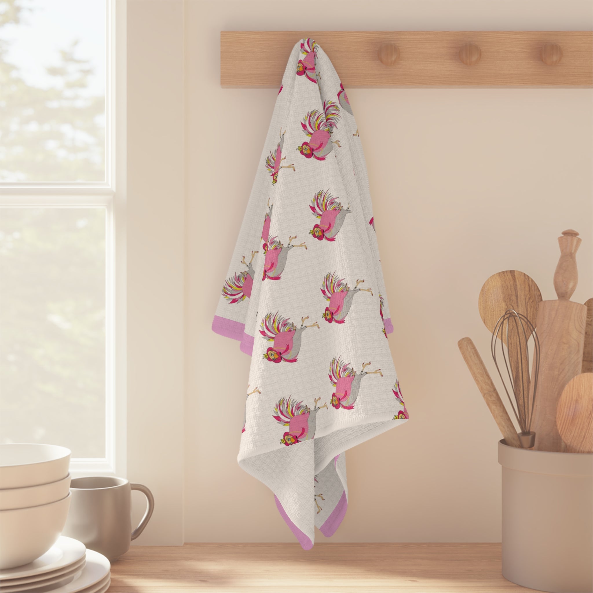 Microfiber Tea Towel - Pink Chicken Fun Kitchen Accessories Gift for Bird Lovers