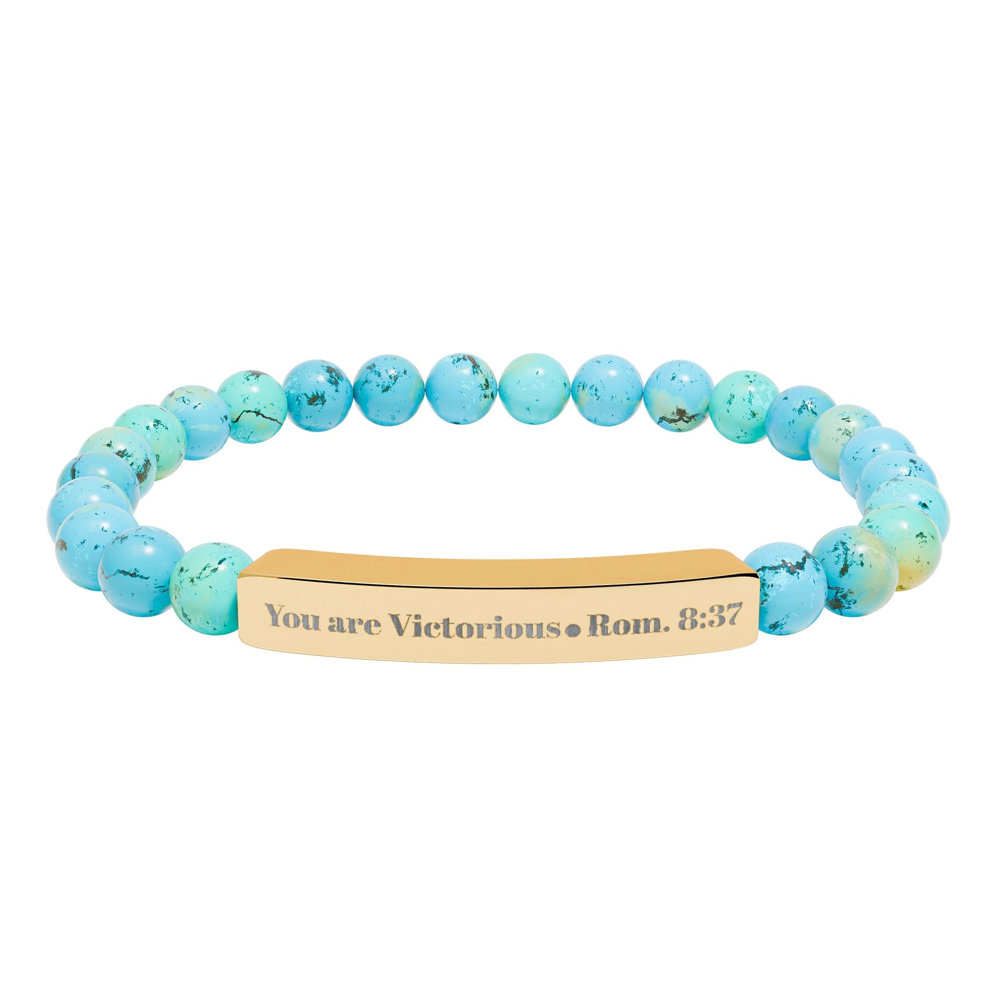"You are victorious" Engraved Natural Stone Bracelet for Mindfulness, Personal Meaning Bracelet