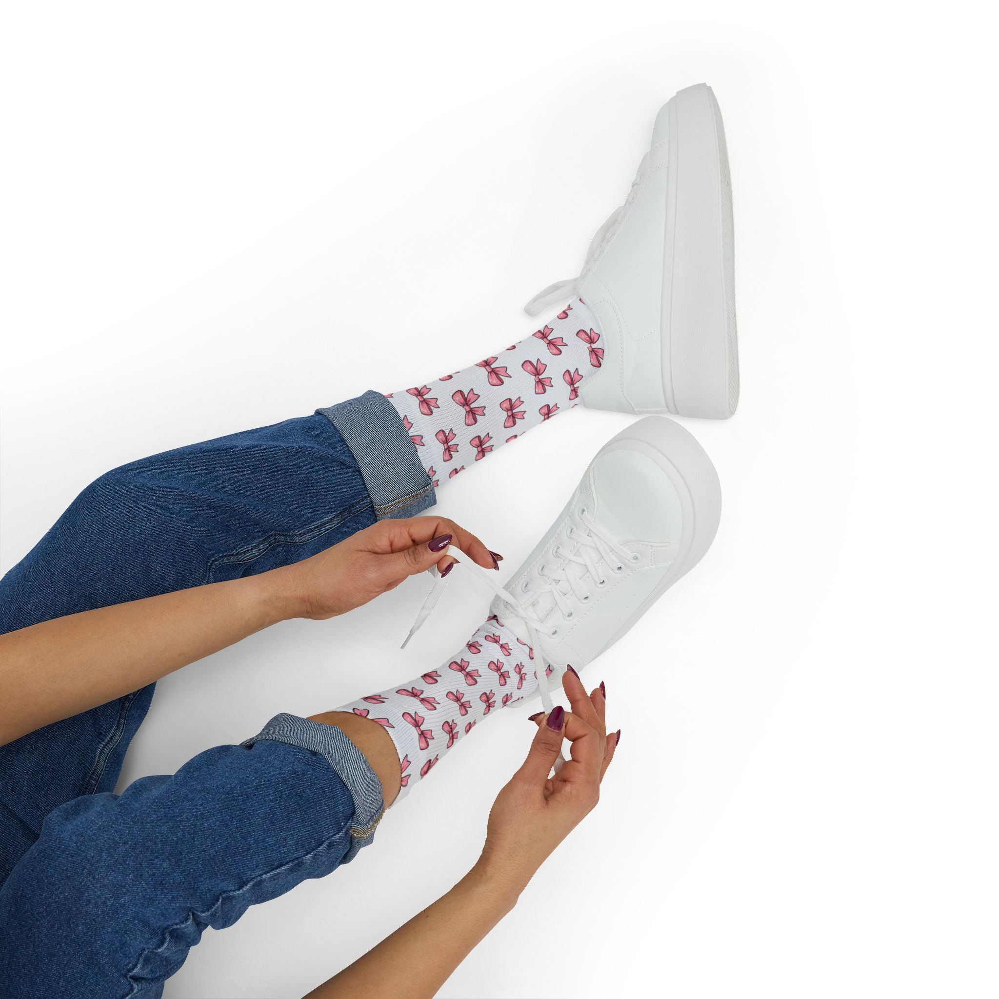 Pink Bow Pattern Sublimation Socks — Cute Ballet & Gift Crew Socks