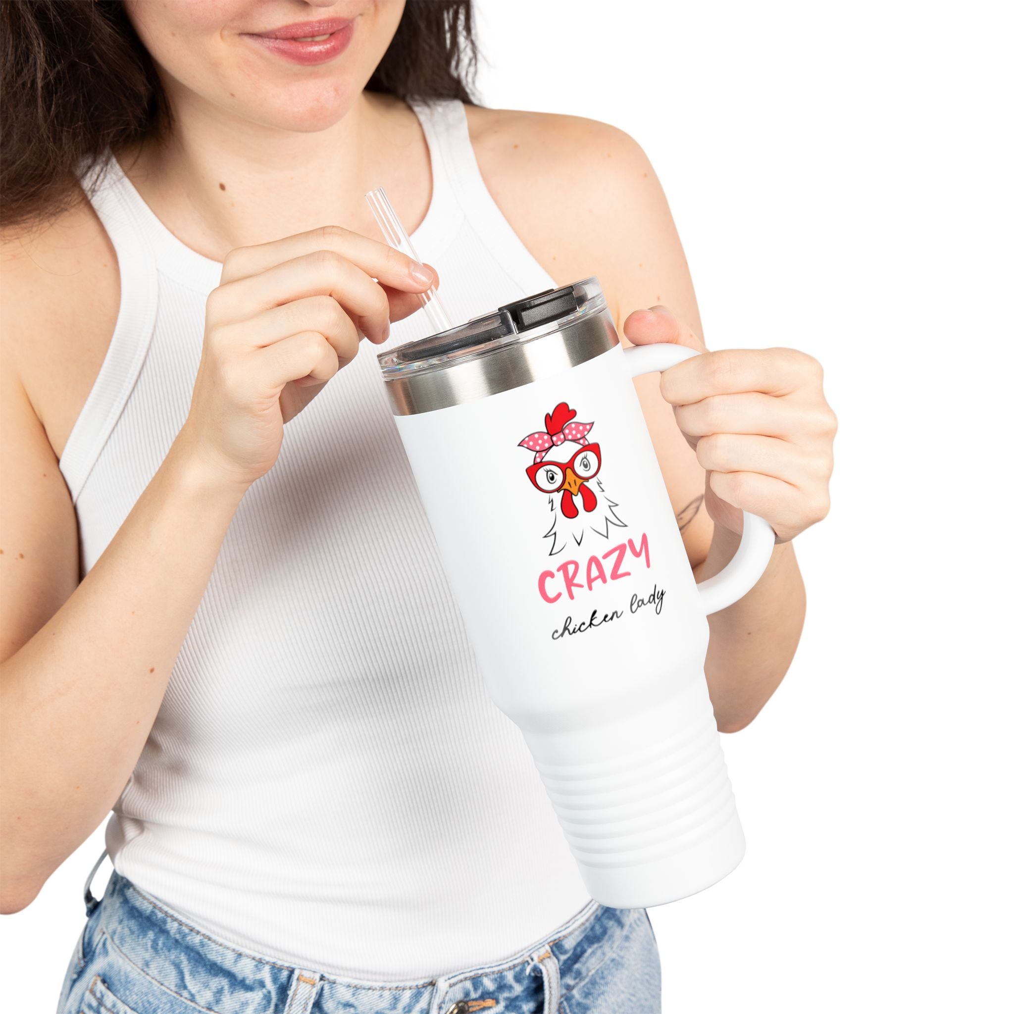 Crazy Chicken Lady Design, Insulated Travel Mug, 40oz