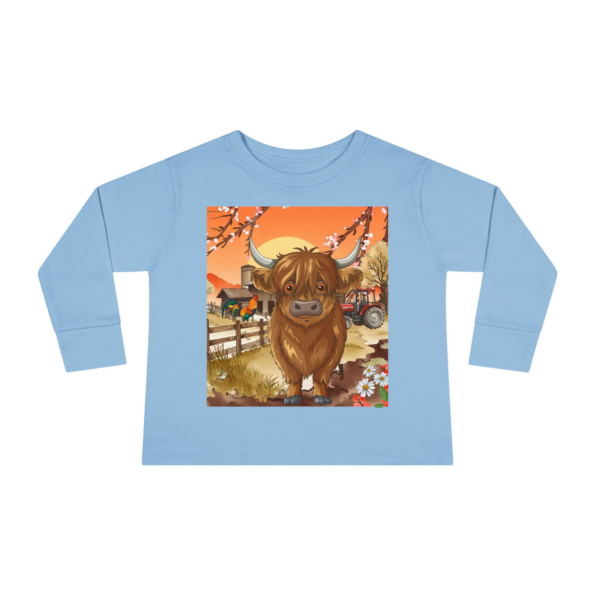 Highland Calf Toddler Long Sleeve Tee — Cute Farm Animal Kids Shirt