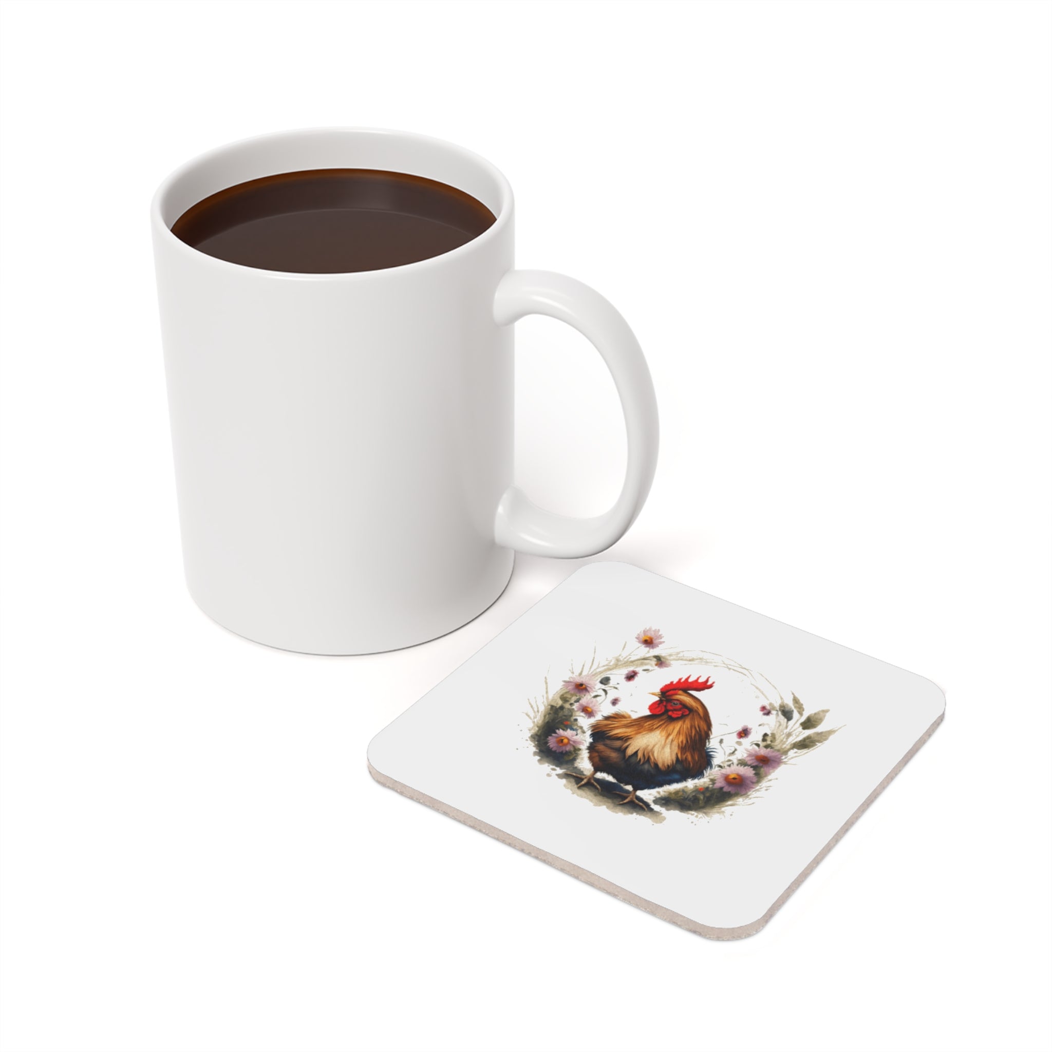 Charming Chicken Floral Cork Coaster