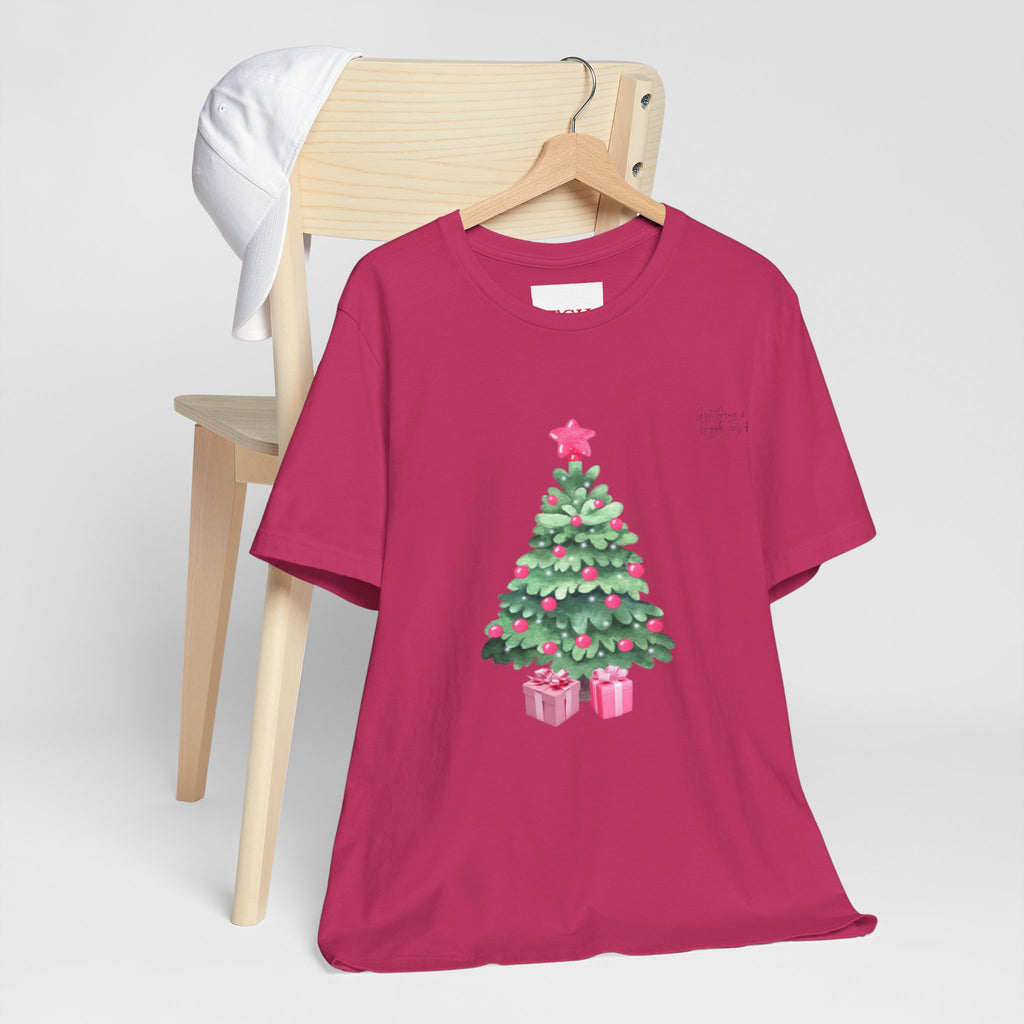 Christmas Tree Tee -  Pink & Green Holiday T-Shirt with Presents
