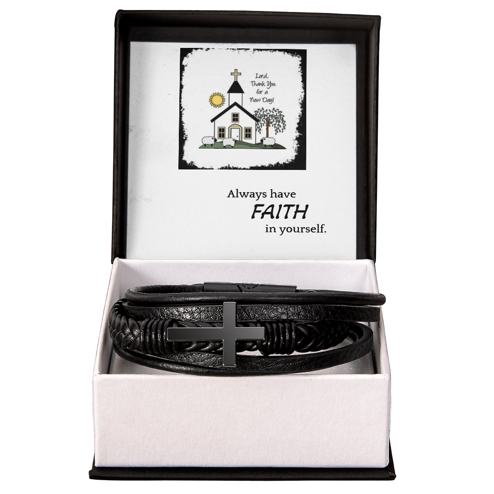 Men Vegan Leather Bracelet with Cross