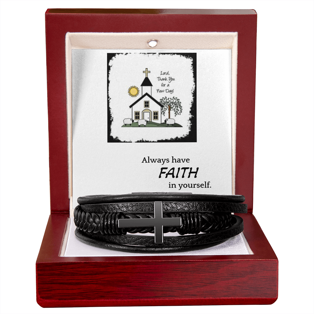 Men Vegan Leather Bracelet with Cross